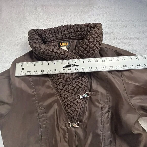 UBU Womens Brown Crinkle Jacket Textured Shawl Collar Drawstring Artsy Large - Picture 7 of 11